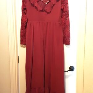 Joyfolie Oxblood Red Lace Maxi Dress